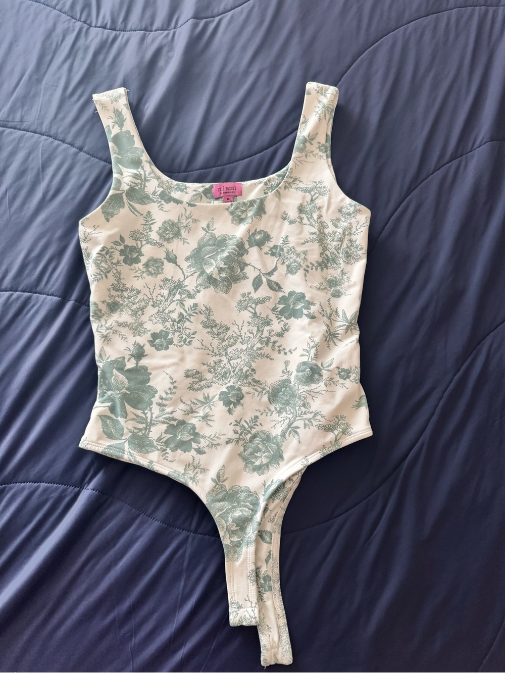 Francesca's Cream Floral Bodysuit with Sage Print